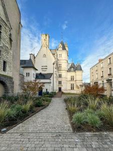 a large white building with a pathway in front of it at Charmant Duplex Lumineux in Angers