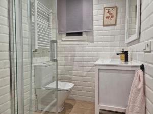 a white bathroom with a toilet and a shower at C01A07 Moderno apartamento con vistas in Santander +16 photos