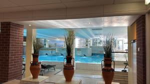two large vases with plants in them in a pool at Apartments Sleep Service Spa mit Pool,Sauna,Fitness in Sankt Englmar