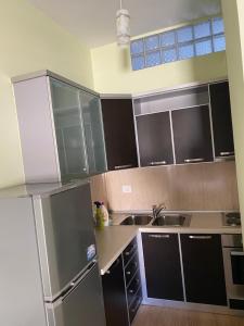 a kitchen with a refrigerator and a sink at Aria Apartment in Vlorë