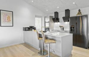 HadsundにあるCozy Home In Hadsund With Saunaのカウンターと冷蔵庫のあるキッチン