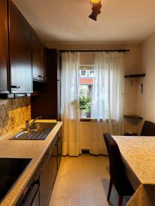 a kitchen with a sink and a window at Apartment 19 in Walkenried +16 photos