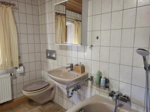 a bathroom with a toilet and a sink at Gasthaus Staufenbrücke in Bad Reichenhall +44 photos