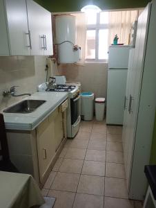 a small kitchen with a sink and a stove at Lo de Meli in Mar del Plata