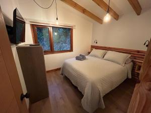 a bedroom with a bed and a television in it at Lodge Agua de la Piedra in Valdivia