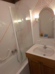 Le Nid d'aigle apt Leysin centre avec forfait piscine sauna jacuzzi en option的一间浴室