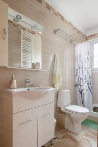 a bathroom with a white sink and a toilet at Luxury Apartment in Nikiti +29 photos