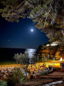 a view of a beach at night with a full moon at Villetta Luciana - Vieste in Pugnochiuso +3 photos