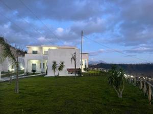 a white house with palm trees in a yard at Dodi's house in Pozzuoli