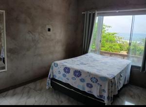 una camera da letto con un letto e una grande finestra di Rancho Rallf a Santo Antônio do Descoberto