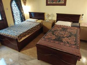 a bedroom with two beds and a window at Luxor Experience Guest House in Luxor