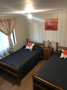a bedroom with two beds and a window at Hostal Maravillas del Sur in Villarrica