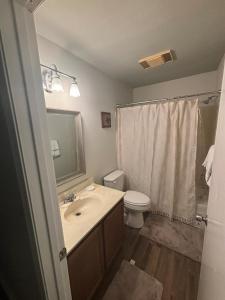 a bathroom with a sink and a toilet and a shower at Perkins Cove in Baton Rouge
