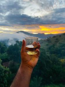 a hand holding a glass of wine in the sky at Stag Mountain Resort in Ettampitiya