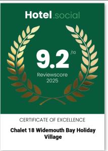 Certifikát, hodnocení, plakát nebo jiný dokument vystavený v ubytování Chalet 18 Widemouth Bay Holiday Village
