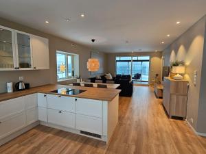 Køkken eller tekøkken på Stor og ny leilighet med fjordutsikt + 13 billeder