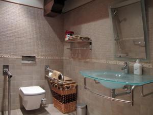 a bathroom with a sink and a toilet at Casa Rural Enarakabi in Zunzarren +18 photos