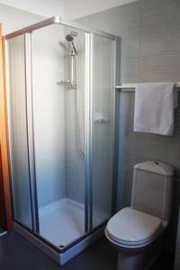 een badkamer met douche en toilet bij Apartments Residence L'Ulivo in Rovinj