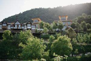 un gruppo di edifici di fronte a una montagna di Apaga Resort a Ijevan