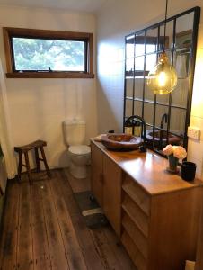 a bathroom with a sink and a toilet at Serene Studio Retreat in Cygnet with Private Entrance in Cygnet