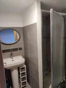 a bathroom with a sink and a shower at L'Escale -Domaine Des Boissons - in Meursac