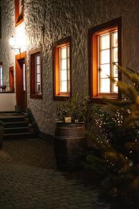 a building with windows and potted plants in front of it at Gasthaus zum alten Brauhaus in Euskirchen