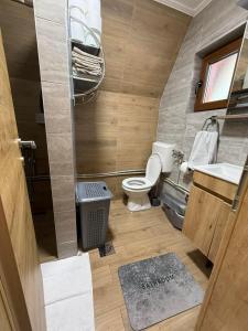 um pequeno banheiro com um vaso sanitário e uma pia em Zabljak_vikendica em Žabljak
