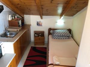 a small room with a bed and a sink at Ion Apartments Messolonghi Single Bed Room Mountain View Loft in Mesolongion