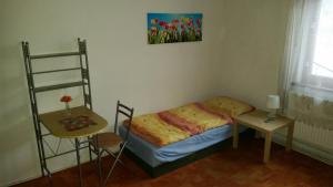 ein kleines Schlafzimmer mit einem Bett und einem Tisch in der Unterkunft U Anny in Háj ve Slezsku