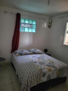 a bedroom with a bed and a window at Villa letchi in LʼEntre-Deux
