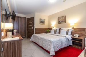 een hotelkamer met een bed en een televisie bij Hotel Soray in Wieliczka
