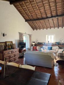 una sala de estar con un sofá y una mesa en Courela da Anta, en Vimieiro