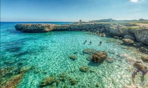 a group of people swimming in the ocean at Monolocale SULE in San Foca