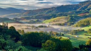 a misty valley in the mountains with green hills at Matxiku Aurre in Berástegui