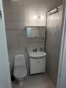 un piccolo bagno con un water e un lavandino di La Casa De Kotka a Kotka Altre 14 foto