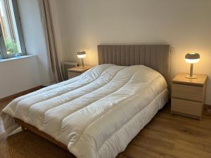 a bedroom with a large bed with two night stands at Appartement Neuf avec Terrasse au Coeur de Le Palais - FR-1-418-258 in Le Palais