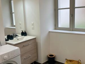 a bathroom with a sink and a washing machine at Appartement Neuf avec Terrasse au Coeur de Le Palais - FR-1-418-258 in Le Palais