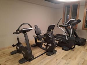 a group of exercise bikes in a fitness room at Hotel Alla Dolina in Sistiana