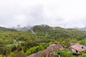 a view of a mountain with trees and houses at La petite maison d 'Ascou in Ascou