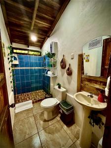 a bathroom with a toilet and a sink at Cabañas Litos #2 in Fortuna