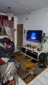 a living room with a couch and a tv at Apartamento esperanza in Barueri