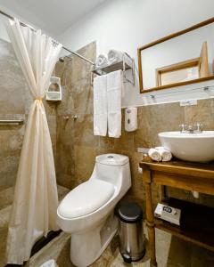 a bathroom with a toilet and a sink at Hotel Boutique Casa Montalvo Cuenca in Cuenca +114 photos