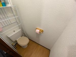 ein kleines Bad mit einem WC und einer Rolle Toilettenpapier in der Unterkunft Appartement face aux montagnes - Belle étoile in Eyne + 39 Fotos