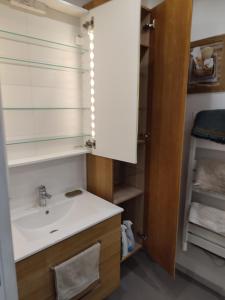 a bathroom with a sink and a mirror at Studio Beauvais avec terrasse privative calme & tout confort in Beauvais