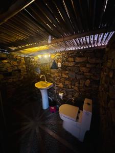 Toknaにあるthe dragons farmの石造りのバスルーム(洗面台、トイレ付)