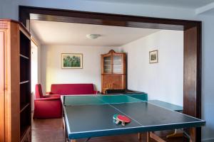 a room with a ping pong table and a red couch at Vakantiehuis Siedling in Winterberg