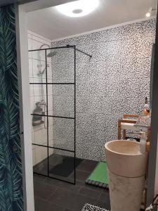 a bathroom with a shower and a toilet in a room at La familiale in Salazie +12 photos