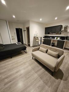 a living room with a couch and a bed at Appartement tout équipé in Nogent