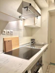 a kitchen with a sink and a counter at Charming Apartment 10 minutes of Opéra in Clichy +6 photos