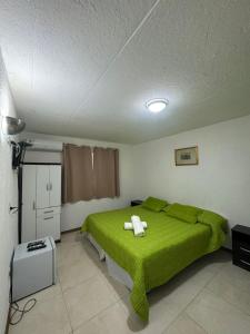 a bedroom with a green bed in a room at Hotel La Vista 32 in Punta del Este